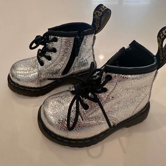 Dr. Martens Kids Metallic Silver Boots - Picture 1 of 3